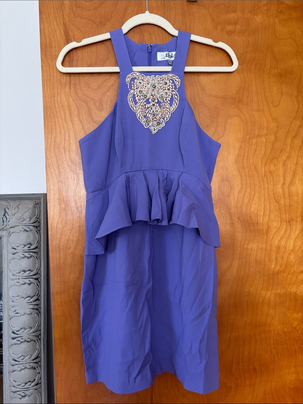 Tibi Purple Beaded Peplum Dress